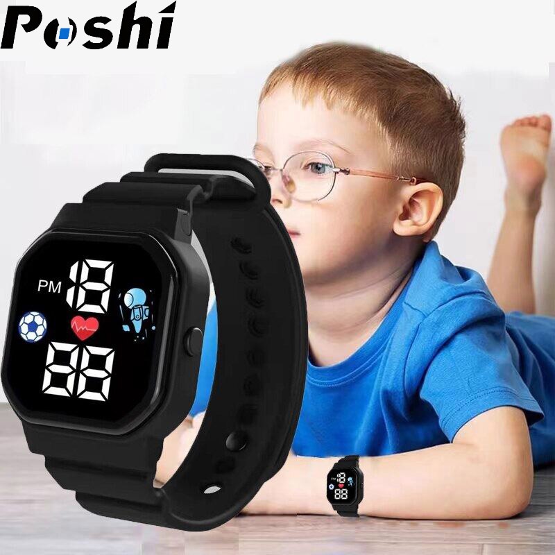 POSHI นาฬิกาดิจิตอลกันน้ําสําหรับเด็กเด็กนาฬิกาสําหรับชายหญิงนาฬิกาข้อมือกีฬาแฟชั่นเด็ก LED นาฬิกาข้อมืออิเล็กทรอนิกส์นาฬิกานักเรียน