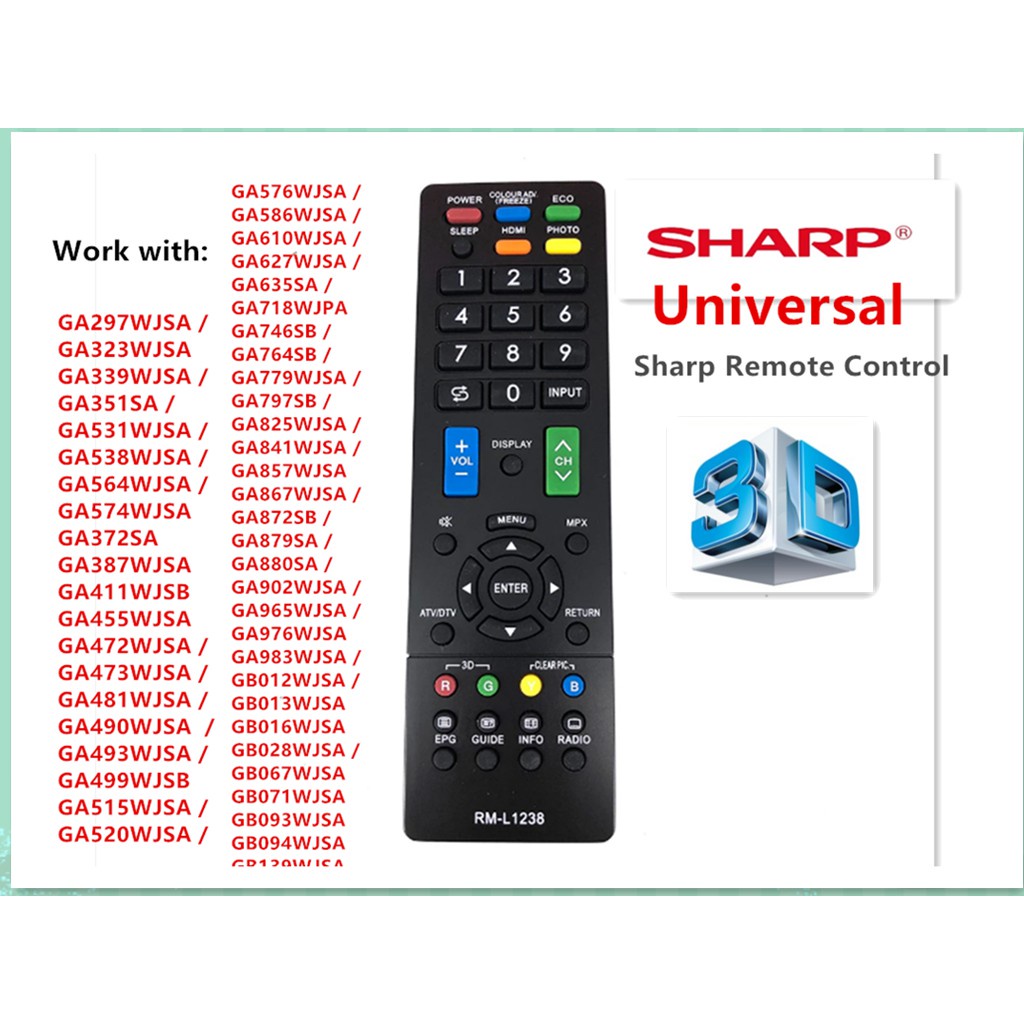 Sharp รีโมตคอนโทรล Smart TV (ใช้กับ LCD, LED, ทุกรุ่น คมชัด RM-L1238