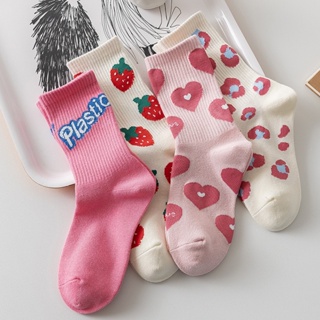 Pink Strawberry Socks Fashion Cute Harajuku Women Cotton Socks Casual Korea Japanese Kawaii Socks Girls Calcetines