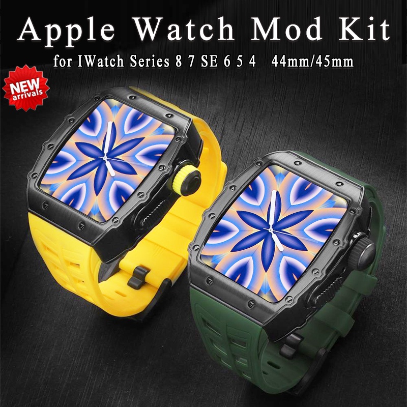 สายนาฬิกาข้อมือยาง โลหะผสม หรูหรา สําหรับ Apple Watch 8 45 มม. 41 มม. IWatch Series 8 7 SE 6 5 4 44 มม.