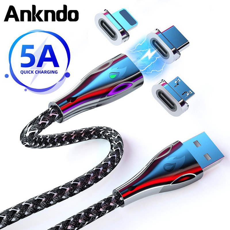 Ankndo สายชาร์จเร็ว 3 in 1 Micro USB/ Type-C Magnetic Charger (5A)