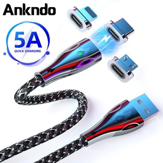 Ankndo สายเคเบิลข้อมูลแม่เหล็ก 5A สายชาร์จเร็ว MicroUSB Type C USB สายชาร์จแม่เหล็ก สายชาร์จเร็ว สําหรับโทรศัพท์ Android