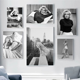 โปสเตอร์ผ้าใบ ลาย Marilyn Monroe สีดํา สีขาว สไตล์วินเทจ สําหรับตกแต่งผนังบ้าน ห้องนั่งเล่น