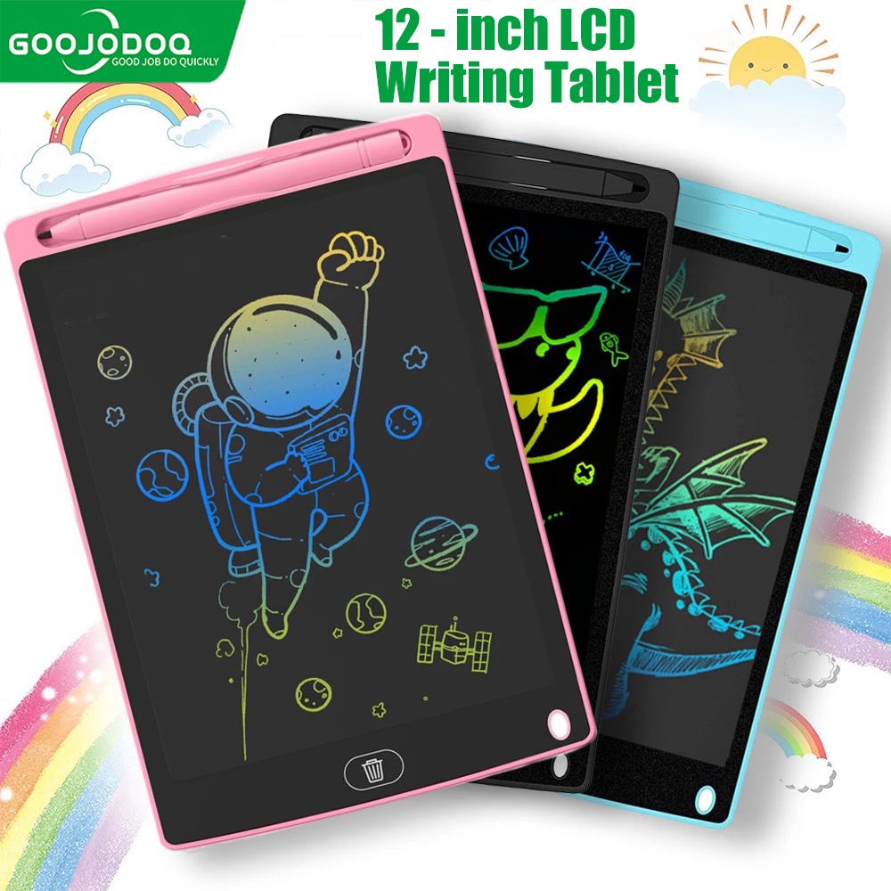 GOOJODOQ LCDแทบเล็ต12 10 นิ้วแผ่นเขียนสมาร์ทโน๊ตบุ้คมีปากกาและปุ่มกดลบสำหรับการเรียนรู้ของเด็กกระดานเขียนอิเล็กทรอนิกLED