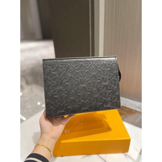 [พร้อมส่ง] Lv_ขายดี กระเป๋าคลัทช์หนัง สีดํา สําหรับผู้ชาย
