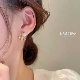 DREJEW เข็มเงินเพทายเพชรมุกต่างหูญี่ปุ่นและเกาหลีออกแบบความรู้สึกอารมณ์ต่างหูกระดุมต่างหูแฟชั่นผู้หญิง