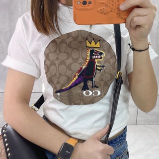 Coach new short-sleeved t-shirt old flower print dinosaur loose men and women with the same paragrap_02