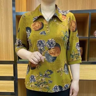 เสื้อเชิ้ตแขนสามส่วน คอปก พิมพ์ลาย สไตล์ตะวันตก แฟชั่นฤดูร้อน สําหรับผู้หญิงวัยกลางคน และผู้สูงอายุ 2023