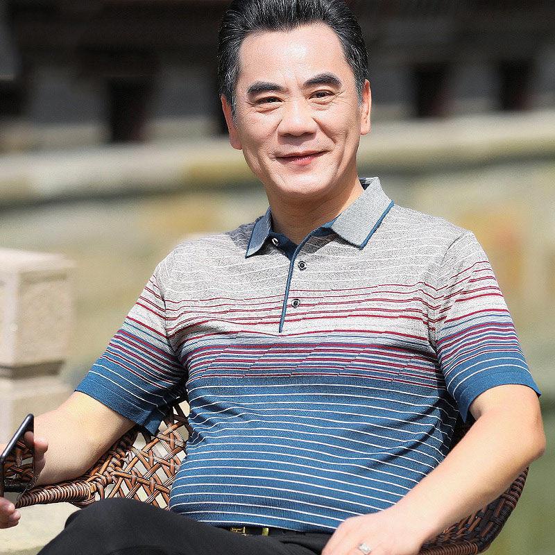 เสื้อโปโลแขนสั้น ผ้าเรยอน ทรงหลวม สไตล์เกาหลี สําหรับผู้ชายวัยกลางคน และผู้สูงอายุ - รูปที่ 7