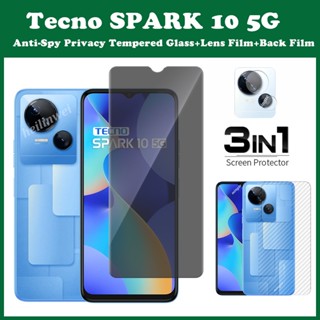 3-in-1 Tecno Spark 10 5G กระจกนิรภัย ป้องกันการแอบมอง Tecno Spark 10C ฟิล์มเซรามิค และฟิล์มด้านหลัง Tecno Spark 10 ฟิล์มกันรอยหน้าจอ + ฟิล์มเลนส์ + ฟิล์มด้านหลัง