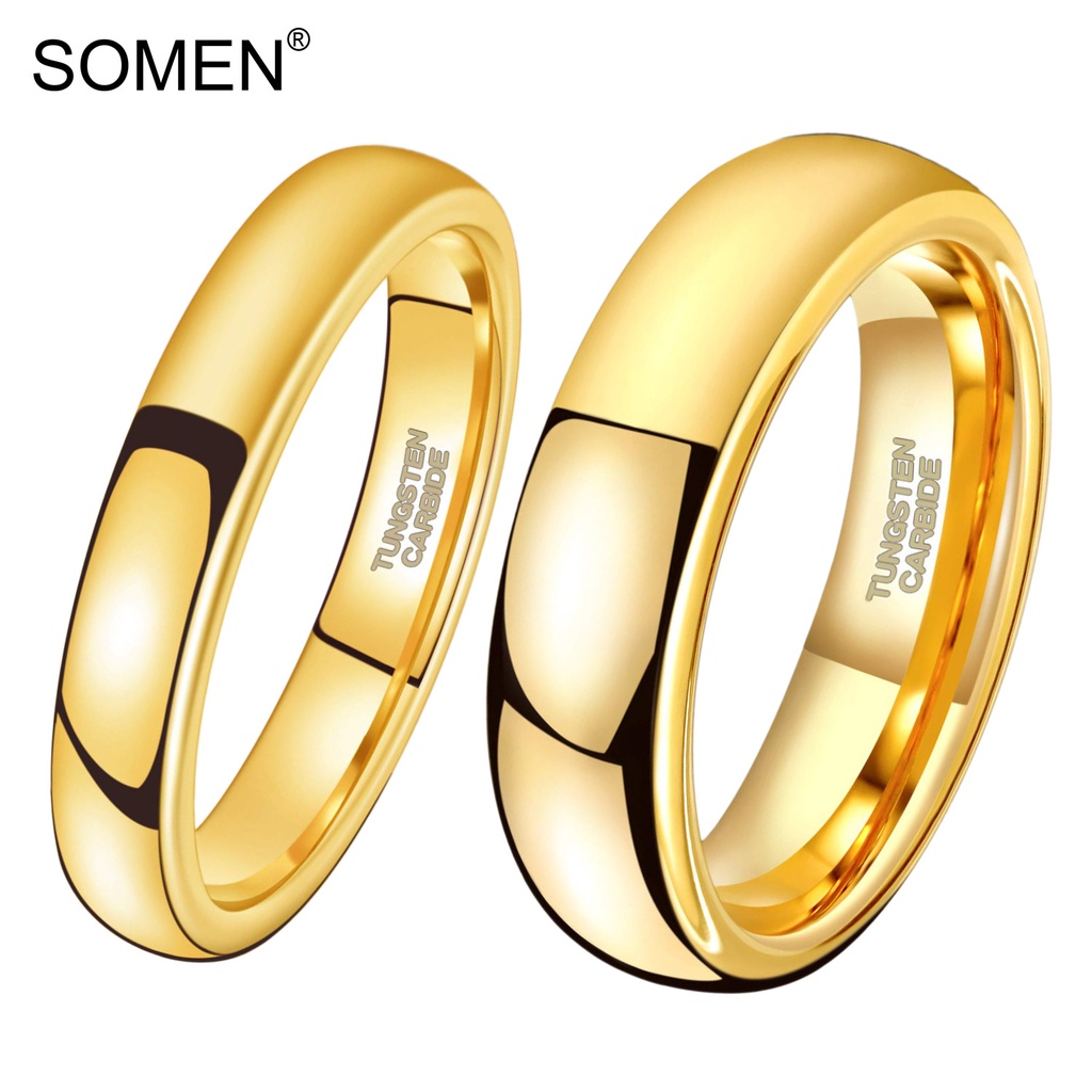 Somen แหวนทังสเตน 4 มม. 6 มม. สีทอง ขัดเงา สําหรับผู้หญิง ผู้ชาย ไซซ์ 4-14.5