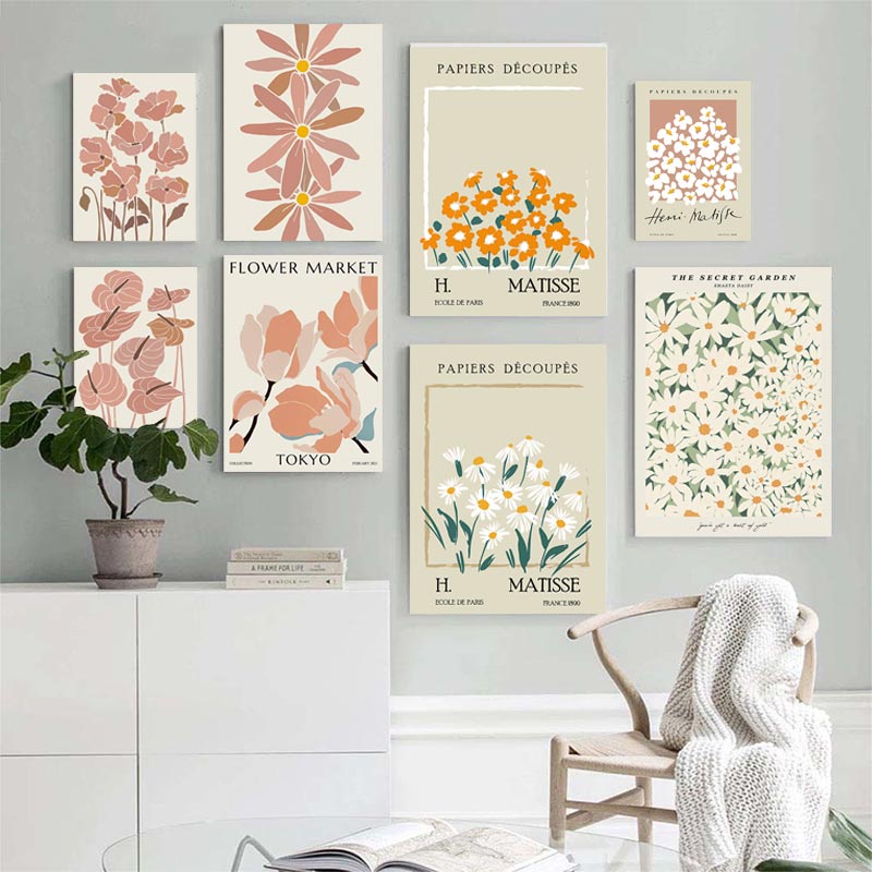 บทคัดย่อพฤกษศาสตร์ภาพผนังดอกไม้ตลาด มาตีส ผนังศิลปะผ้าใบภาพวาดนอร์ดิกโปสเตอร์และพิมพ์สําหรับห้องนั่งเล่นตกแต่ง