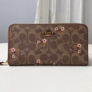 Coach 67245 กระเป๋าสตางค์ใบยาวสำหรับสุภาพสตรี/กระเป๋าใส่บัตรสำหรับสุภาพสตรีพิมพ์ลายดอกไม้/กระเป๋าใส่เหรียญแบบมีซิป