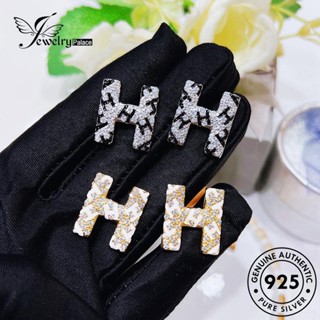 Jewelrypalace ต่างหูสตั๊ด เงิน 925 รูปตัวอักษร Moissanite ประดับเพชร สีทอง สําหรับผู้หญิง E1186