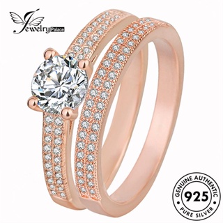 Jewelrypalace แหวนเงิน 925 ประดับเพชรโมอิส สีทอง ของแท้ แฟชั่นคู่รัก R348