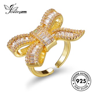 Jewelrypalace แหวนเงิน 925 ประดับเพชรโมอิส โบว์ สร้างสรรค์ สีทอง สําหรับผู้หญิง R82