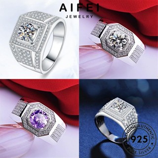 AIFEI JEWELRY แหวน ต้นฉบับ เงิน ผู้ชาย เครื่องประดับ เกาหลี เรียบง่าย แท้ 925 แฟชั่น มอยส์ซาไนท์ไดมอนด์ เครื่องประดับ Silver M079