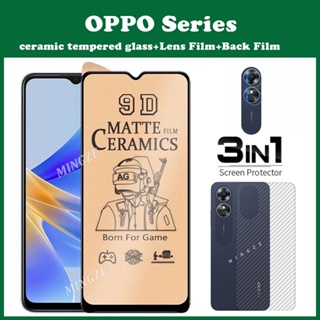 3in1 OPPO A96 A78 A77s A76 A57 4G A55 A17 A17k A16 A16k 4G 5G กระจกนิรภัยเซรามิก เนื้อด้าน ฟิล์มนิ่ม + ฟิล์มเลนส์ + ฟิล์มด้านหลัง