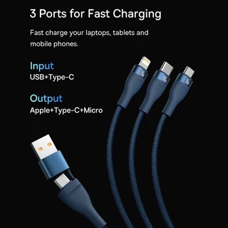 Baseus 3 in 2 สายชาร์จ USB Type-C เป็น M+L+C 5A 100W ชาร์จเร็วมาก สําหรับ Huawei PD 20W 18W 13 12