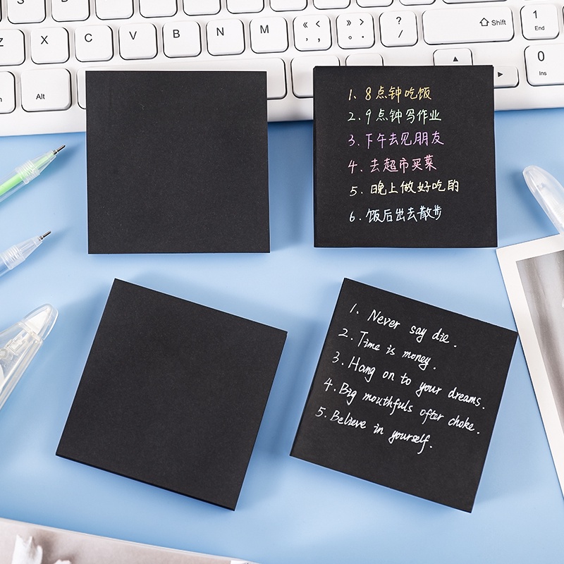 กระดาษโน้ต แบบมีกาวในตัว ลายกราฟฟิติ สีดํา เรียบง่าย 50 แผ่น