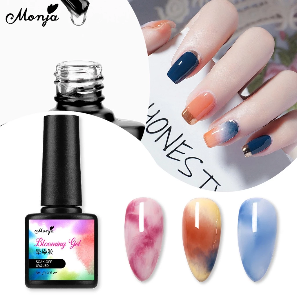 Monja ยาทาเล็บเจล UV LED ไล่โทนสีน้ํา 8 มล. สําหรับร้านเสริมสวย blooming gradient transparency gel
