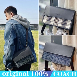 COACH c8185 c8186 Turner กระเป๋าสะพายผู้ชาย/การออกแบบฝาพับ/หนังวัว