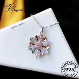 Jewelrypalace ชุดสร้อยคอเงิน 925 จี้รูปดอกบัว ประดับเพชรคริสตัล สีชมพู เครื่องประดับ สําหรับผู้หญิง S169