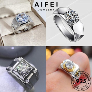 AIFEI JEWELRY ต้นฉบับ เครื่องประดับ ผู้ชาย เกาหลี แหวน แท้ 925 เงิน มอยส์ซาไนท์ไดมอนด์ เรียบง่าย เครื่องประดับ Silver แฟชั่น M080