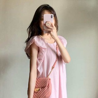ชุดเดรสกระโปรงยาว แขนยาว ทรงหลวม สีชมพู สไตล์ฝรั่งเศส สําหรับสตรี