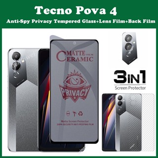 (3 In 1) Tecno Pova 4 กระจกนิรภัยกันรอยหน้าจอ + ฟิล์มกล้อง + ฟิล์มด้านหลัง สําหรับ Tecno Pova 5 ฟิล์มเซรามิกฝ้า ฟิล์มนิ่ม