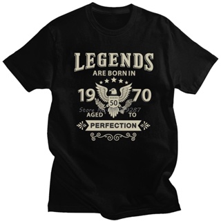 เสื้อยืดแขนสั้น ผ้าฝ้าย พิมพ์ลาย Legends Are Born In 1970 สไตล์วินเทจ สําหรับผู้ชาย อายุ 50 ปี