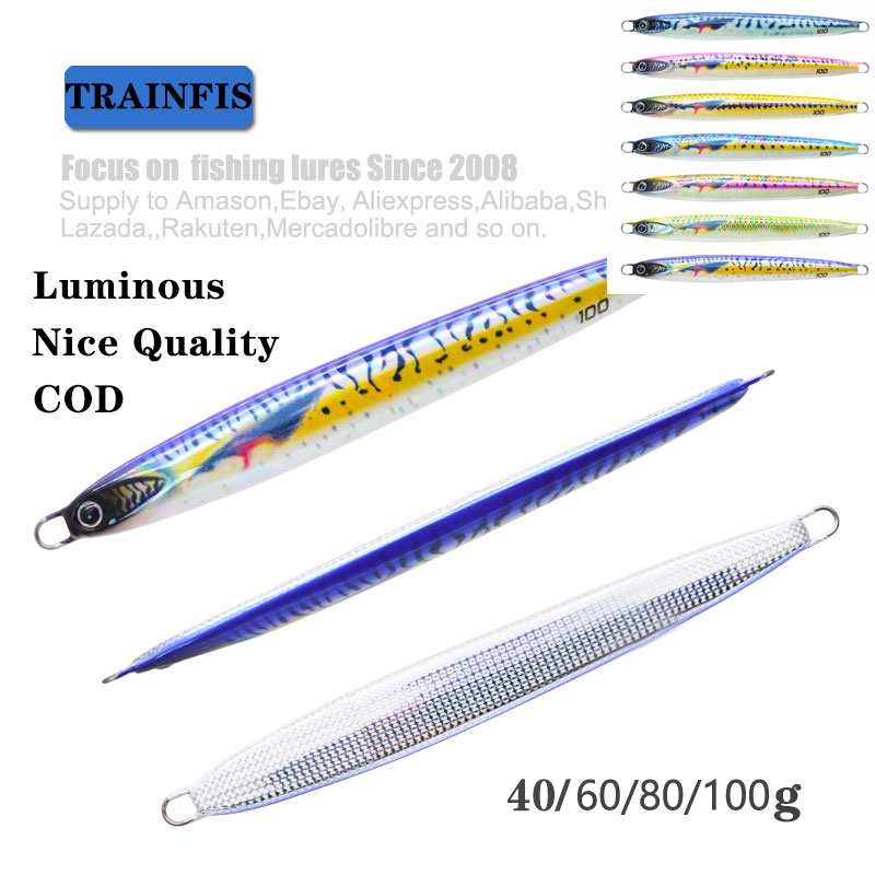 【Y.Z】เหยื่อตกปลาโลหะ แนวตั้ง เรืองแสง 40 กรัม 60 กรัม 80 กรัม 100 กรัม 7 สี