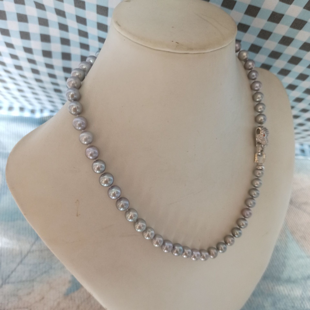 18 นิ้วสวย 8-9 มม. Southern Ocean Grey Near Round Pearl Necklace 14K