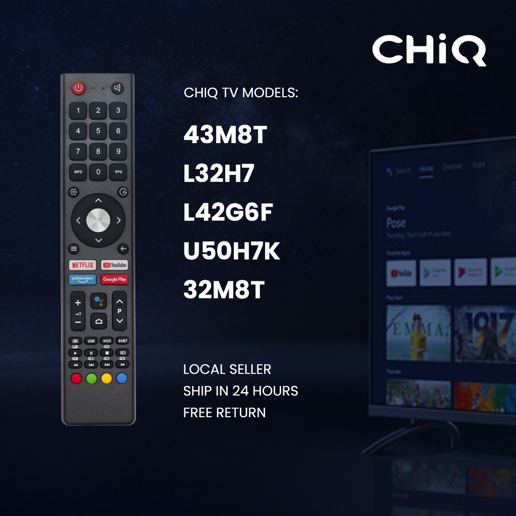 รีโมทคอนโทรลสําหรับ CHIQ TV 43M8T U43H7A U50H7A U55H7A U58H7A U43H7A L32H7S L40H7S L43H7S U58H7S U58