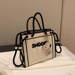 กระเป๋าหิ้ว จี้ Snoopy นักเรียน น่ารัก ความจุขนาดใหญ่ กระเป๋าผ้าใบ