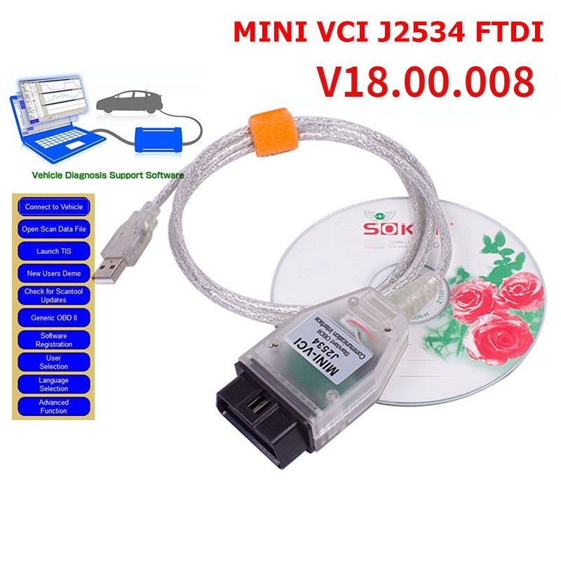 ล่าสุด MINI VCI V18.00.008 J2534 V14 อินเทอร์เฟซสําหรับ Toyota TIS Techstream obd mini vci Diagnosti