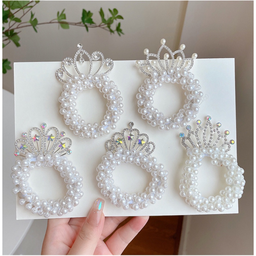 ยางรัดผม มงกุฎเจ้าหญิง ดอกไม้ ประดับไข่มุก การแสดงเต้นรํา สําหรับเด็กผู้หญิง - รูปที่ 4