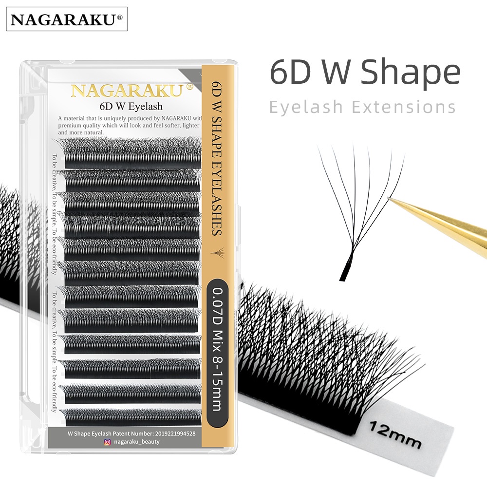Nagaraku 6D W Shape ขนตาปลอม สีดําด้าน 12 เส้น