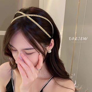 DREJEW ที่คาดผม รูปตัว X ประดับเพชร แต่งสายโซ่ สไตล์ใหม่ สําหรับผู้หญิง