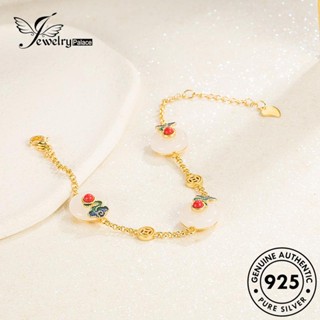 Jewelrypalace ของแท้ สร้อยข้อมือเงิน 925 เคลือบหยก สีทอง สําหรับผู้หญิง B220