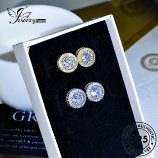 Jewelrypalace ต่างหูเงิน 925 ประดับเพชรโมอิส ทรงกลม สีทอง ของแท้ สําหรับผู้หญิง E34