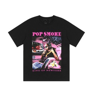 พร้อมส่ง เสื้อยืดแขนสั้น คอวี พิมพ์ลาย VLONE x POP SMOKE Joint KING OF NY KING OF New York สีชมพู