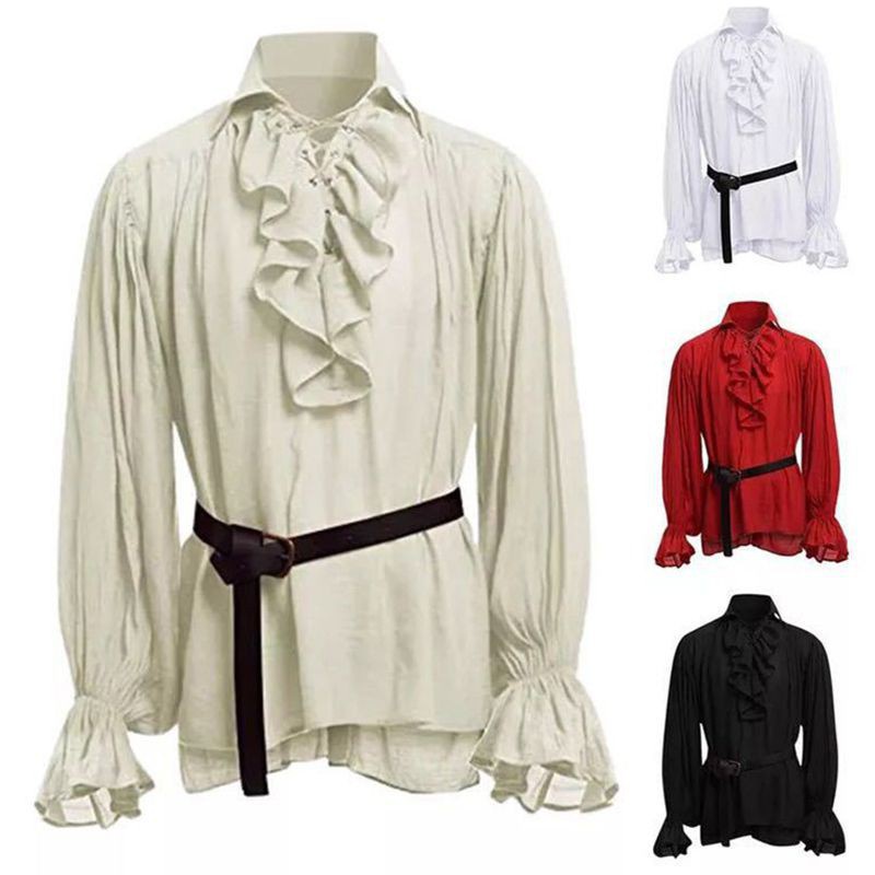 READY STOCKMediceval Renaissance Pirate 18th Century Duke Men เสื้อเชิ้ตแขนยาว