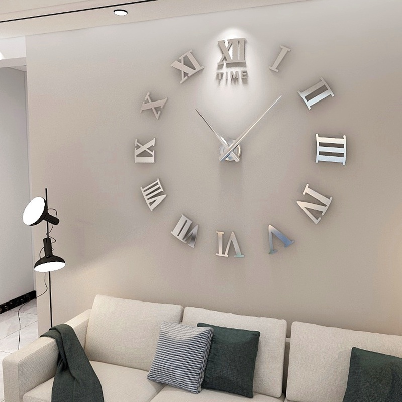 นาฬิกาติดผนัง นาฬิกาแขวนสติกเกอร์กระจกอะคริลิกเลขโรมันขนาดใหญ่ 3D นาฬิกาควอทซ์ DIY นาฬิกาแฟชั่นตกแต่งบ้านสติกเกอร์ห้องนั