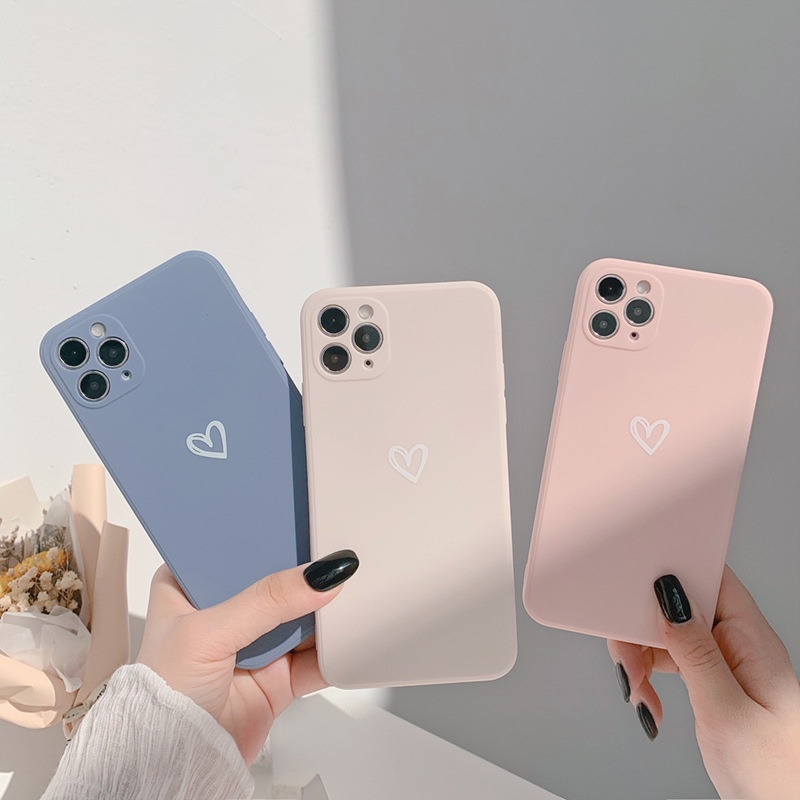 เคสโทรศัพท์มือถือซิลิโคน TPU ผิวด้าน ขอบตรง ลายหัวใจ เรียบง่าย สําหรับ Apple IPhone 14 13 12 11 Plus Pro Max 4 14 13 12 11 XS XR X Plus 3