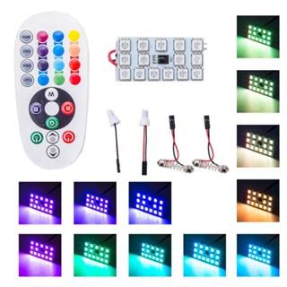 T10 C5W LED สี, RGB 5050 LED 12/16/24 / 36SMD, ไฟอ่านหนังสืออัตโนมัติ, โดม, พู่กัน / แฟลช, รีโมทคอนโทรลไร้สาย, 7