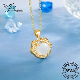 Jewelrypalace สร้อยคอเงิน 925 พร้อมจี้หยก เพื่อความปลอดภัย สไตล์เรโทร สําหรับผู้หญิง N303