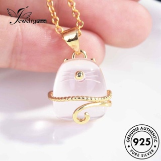 Jewelrypalace สร้อยคอเงิน 925 จี้รูปแมวนําโชค ประดับเพชรคริสตัล สีชมพู สําหรับผู้หญิง S386