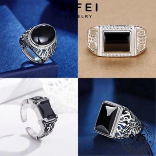 AIFEI JEWELRY แท้ เงิน เพชรดำ แฟชั่น เรียบง่าย 925 เครื่องประดับ Silver ผู้ชาย นิลดำ เครื่องประดับ แหวน ออบซิเดียน ต้นฉบับ เกาหลี M090