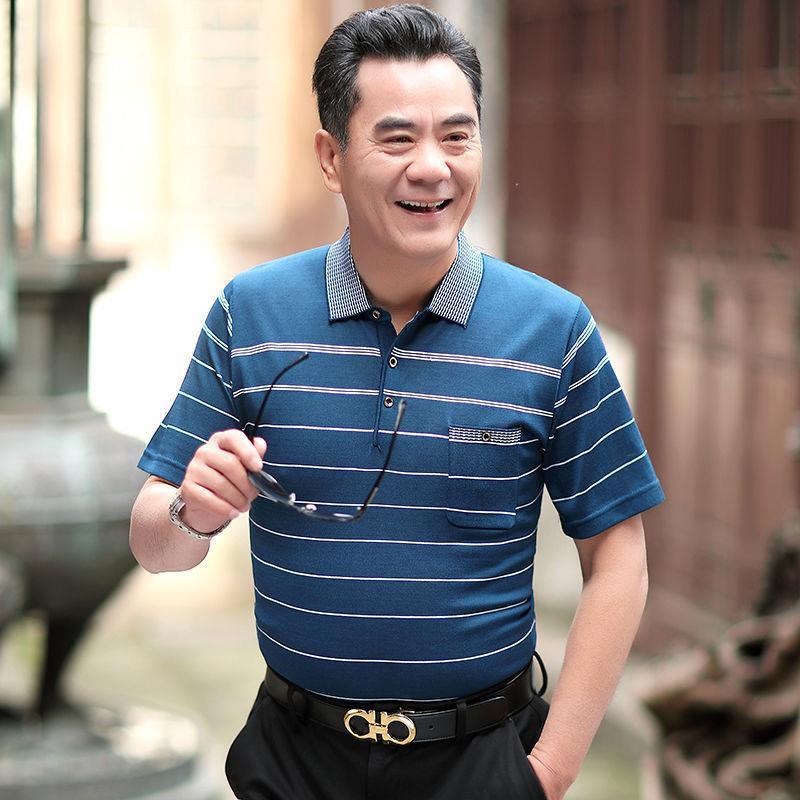 เสื้อโปโลแขนสั้น ผ้าเรยอน ทรงหลวม สไตล์เกาหลี สําหรับผู้ชายวัยกลางคน และผู้สูงอายุ - รูปที่ 5